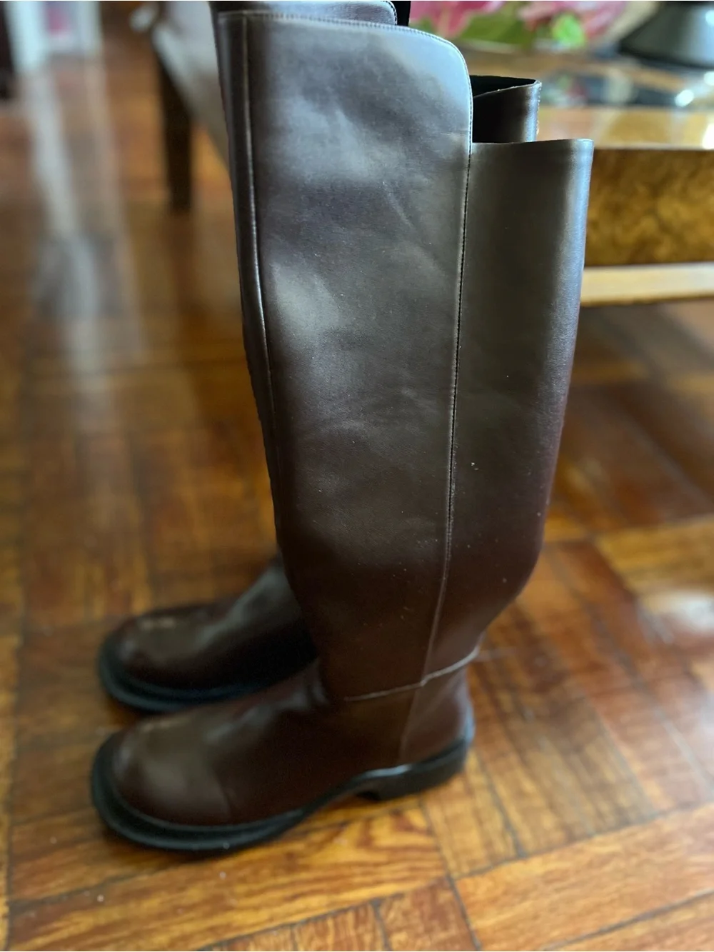 Jeffrey Campbell Knee Leather Boots in Dark Brown