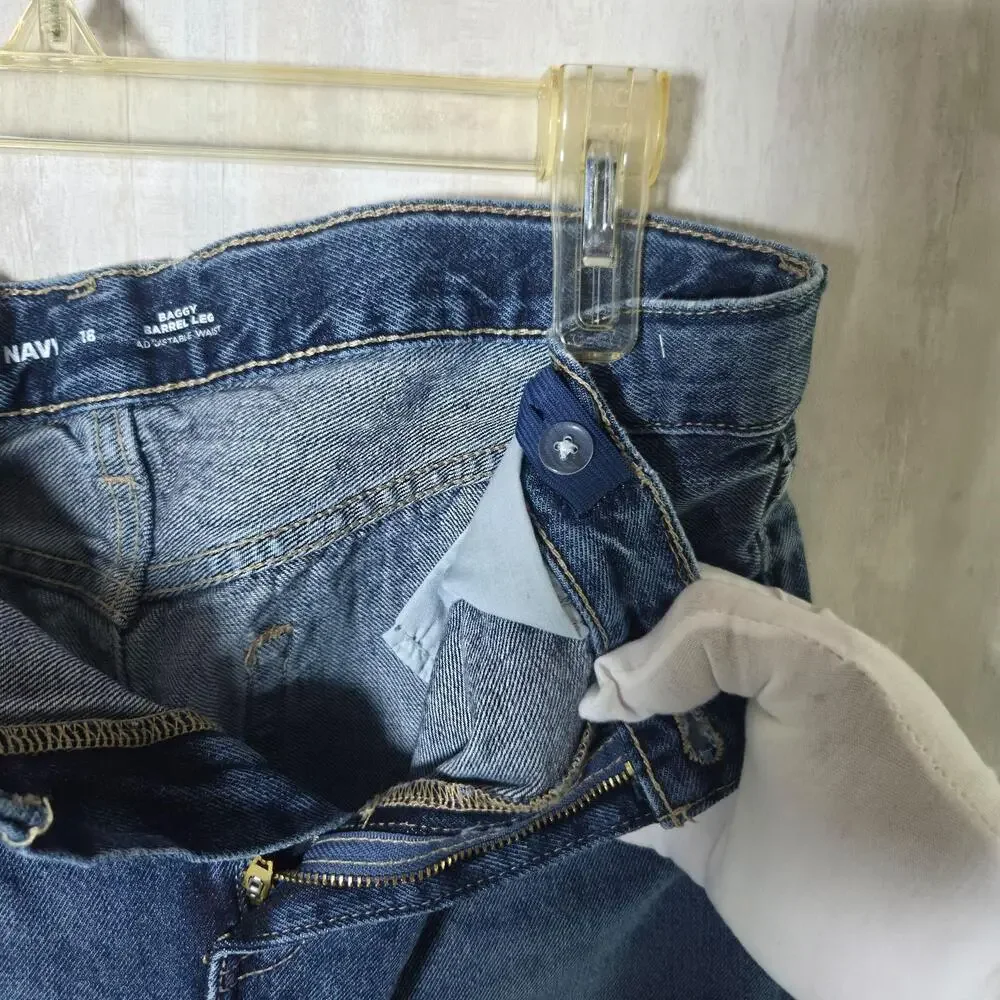 Old Navy Jeans Kids 18 Blue Baggy Barrel Leg Adjustable Waist Denim Relaxed