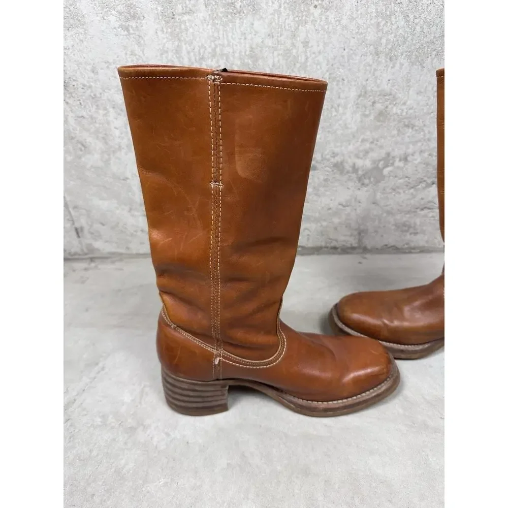 Vintage 80s Frye Style Campus Brown Leather Square Toe Boots Men’s Size 10.5