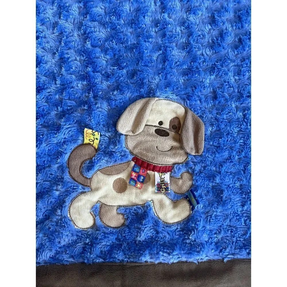 TAGGIES Blue Brown Puppy Dog Baby Blanket‎ Lovey 30in. x40in.