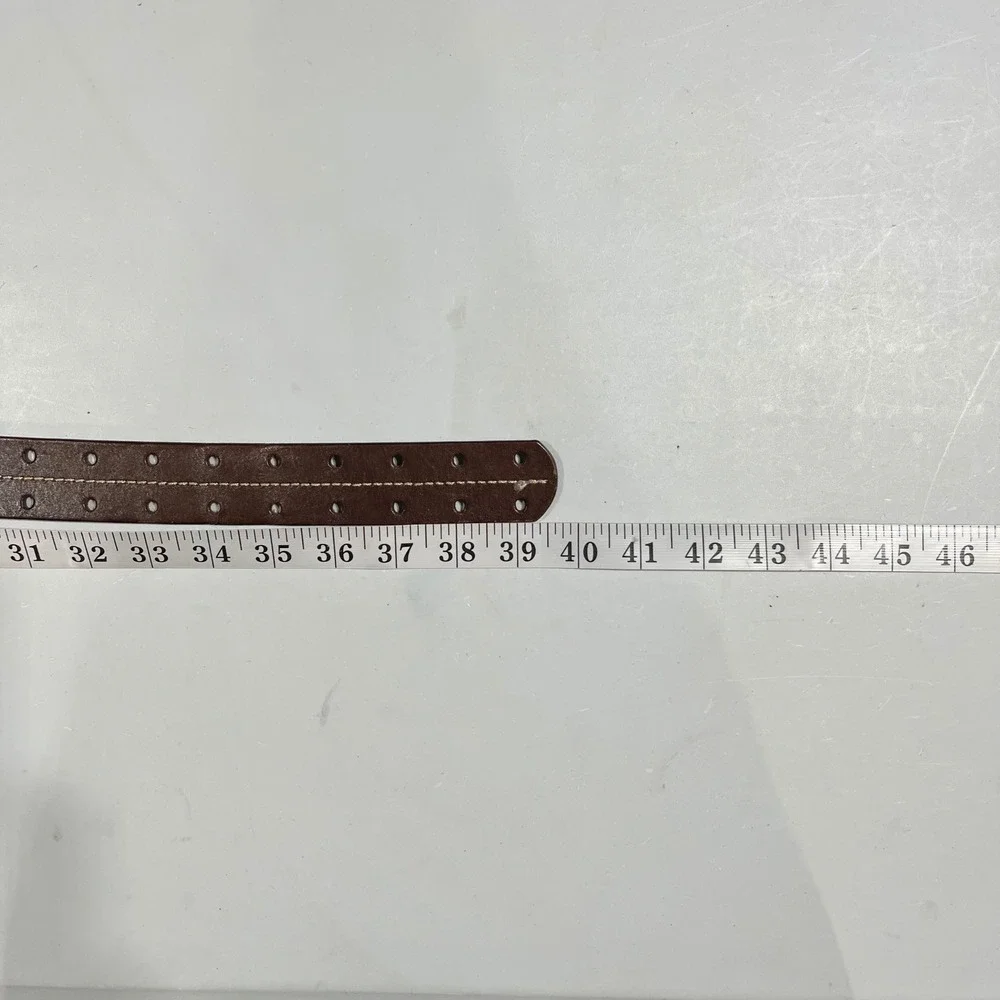 Mens‎ Brown Genuine Leather Double Prong Belt Contrast Stitch Medium Old Money