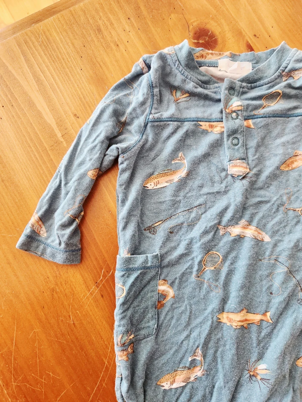 Angel Dear 3-6 Month Bamboo Blue Fish-Print Bodysuit