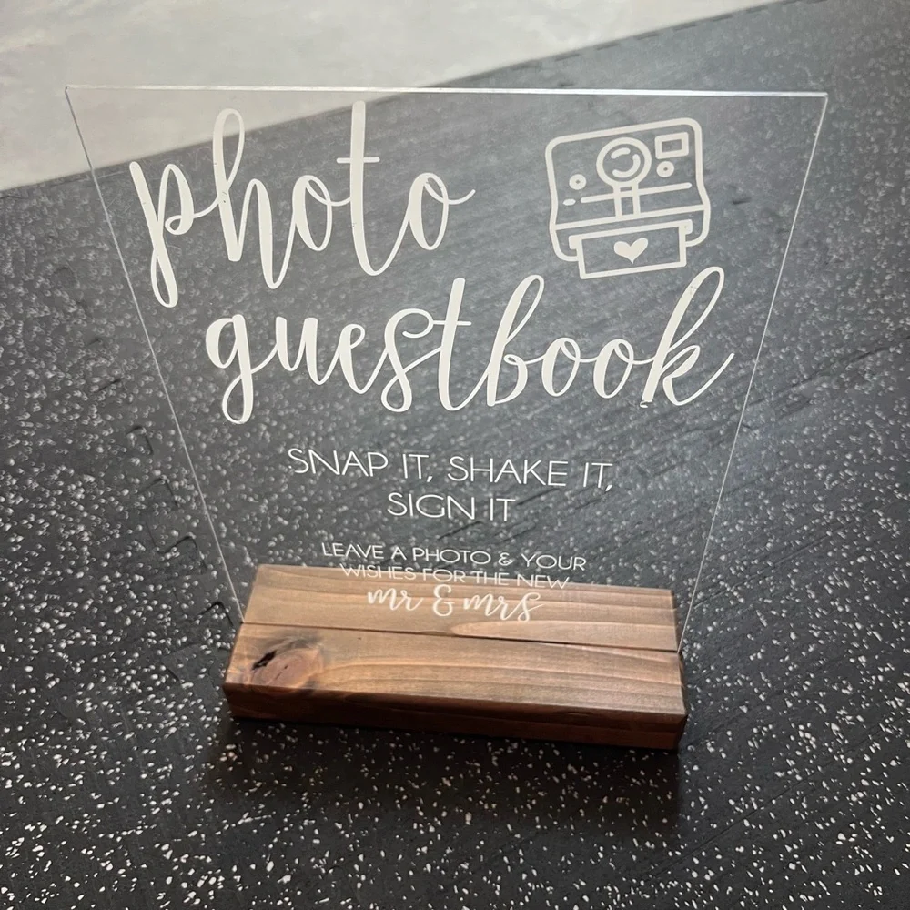Clear Acrylic Photo‎ Guestbook Sign with Wooden Base