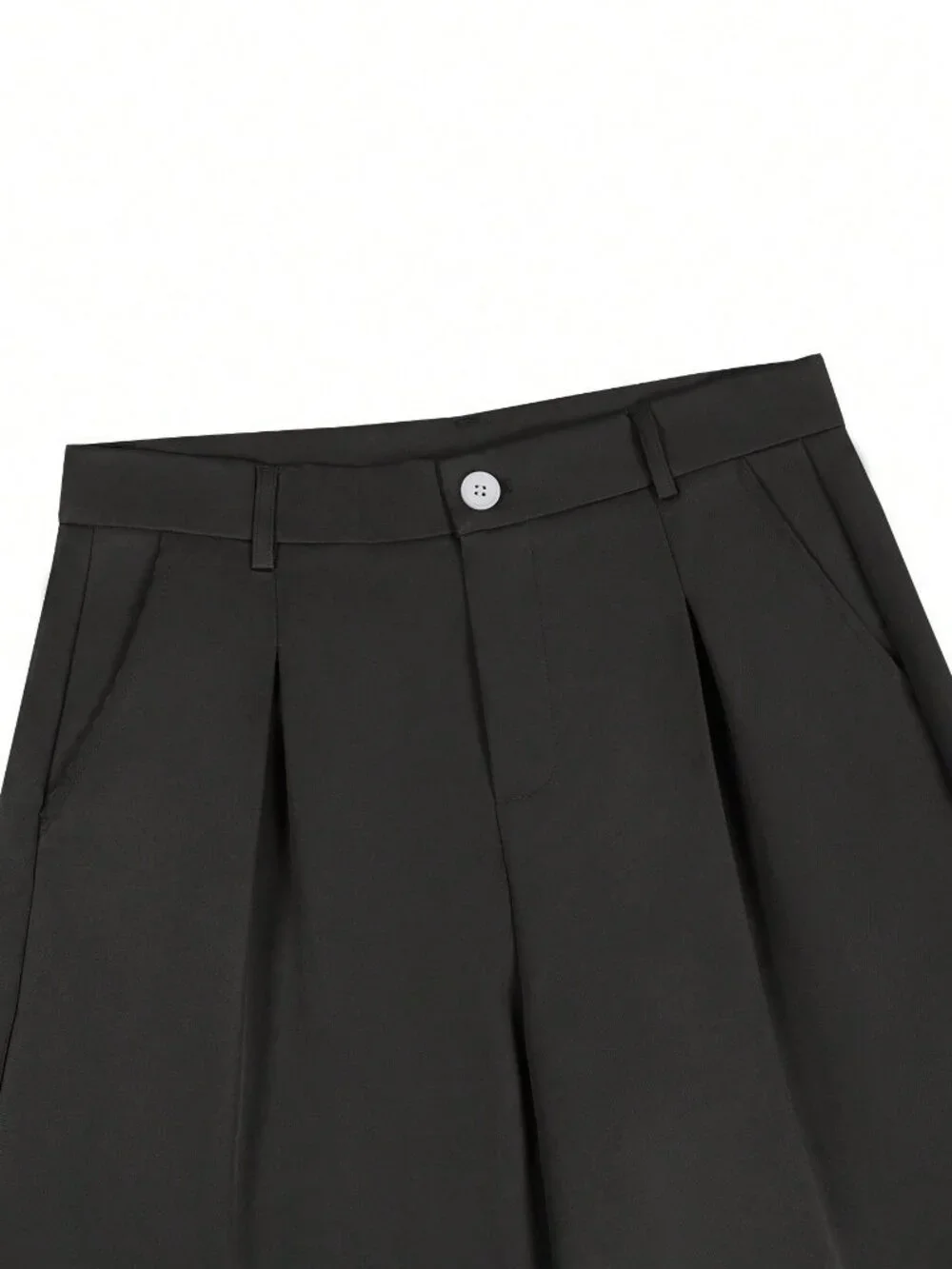 Black Casual Men's Loose Zipper Fly Button Pocket Wide Leg Trousers