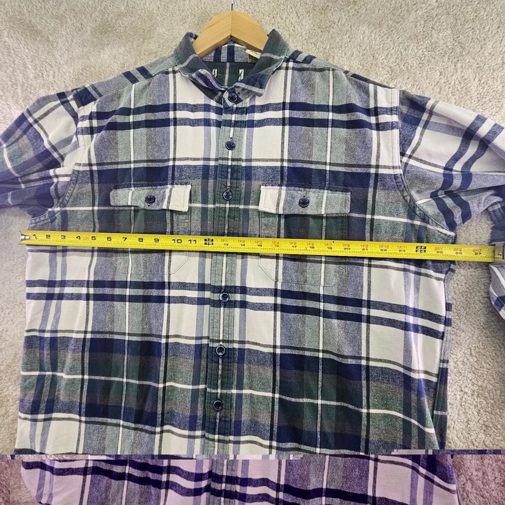 Vintage 90s L.L. Bean Flannel Shirt Mens XL Heavy Cotton Green Blue Tartan Plaid