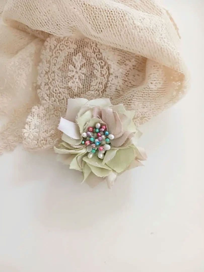 Dyed fabric flower: Hydrangea corsage for bisque doll