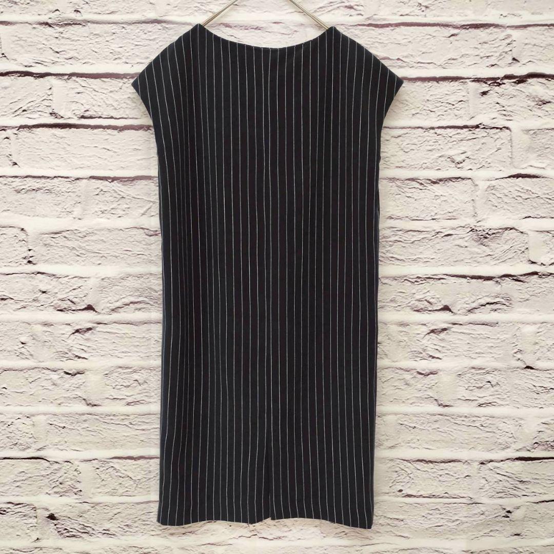 COMME CA ISM [S] French Sleeve Knee-Length Dress Stripe Navy