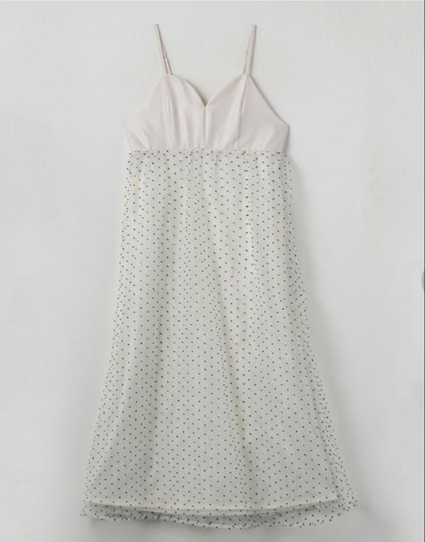 manao Collaboration Shimamura Dot Pattern Cami Dress White & Gray Lame Knit Set