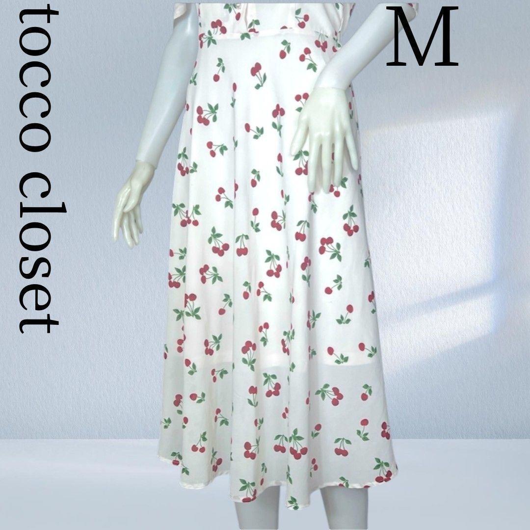 tocco closet Cherry Print Bow Tie Ribbon Dress M