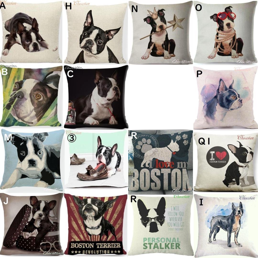 Boston Terrier R Cotton Linen 45x45cm Cushion Cover