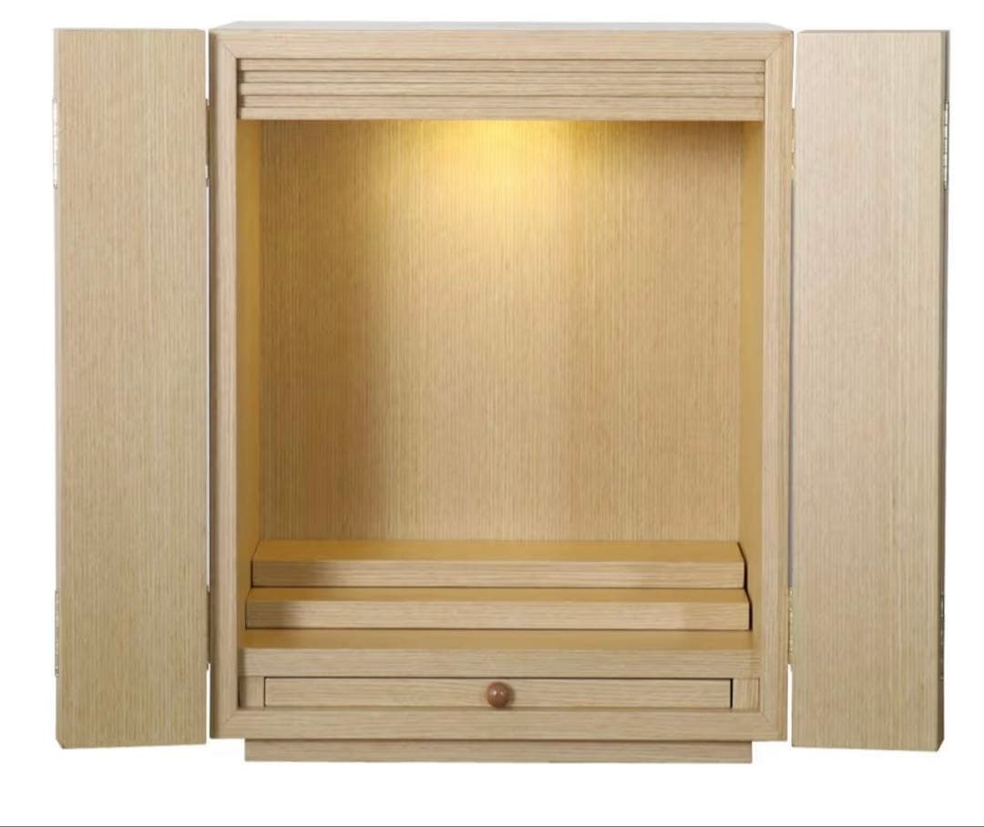 Modern Mini Buddhist Altar, Size 14, Light Brown, with LED Light, Compact